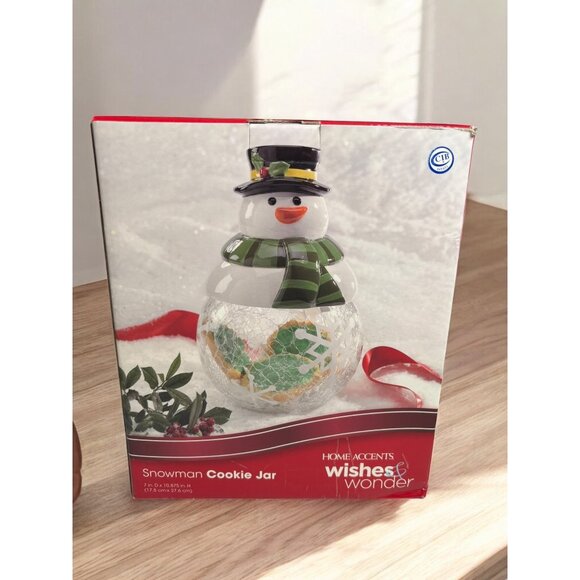 Home Accents Snowman Cookie Jar New in box Glass bottom - Picture 1 of 7